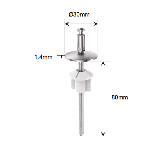 Push Button Quick Release Toilet Seat Fixing Kit with Fixed Base and Plastic Nut dimensions