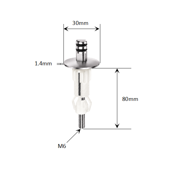 Quick-Release Toilet Seat Top Fixing Kit with Fixed Keyless Pull-Out Base and Nylon Expansion Lock dimensions