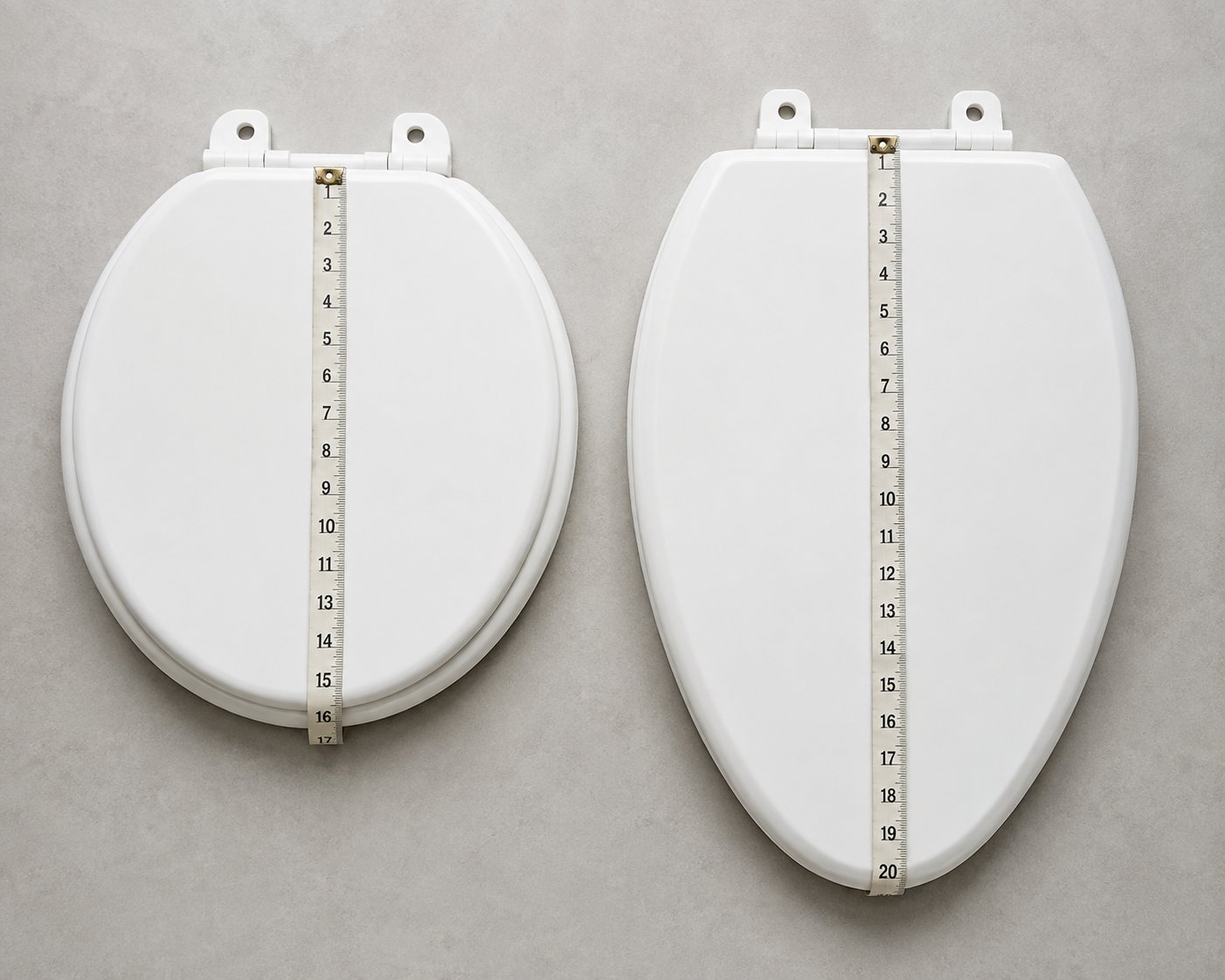 round and elongated toilet seats compared side by side to highlight shape and size differences