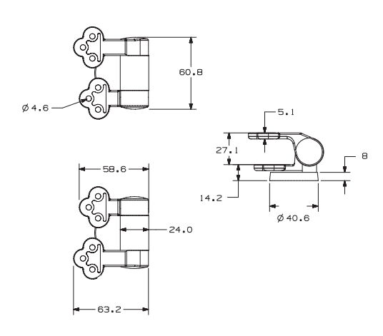 TY-P021 Multi-Hole Zinc Alloy Soft-Closing Hinge for Wood and MDF Toilet Seats dimensions