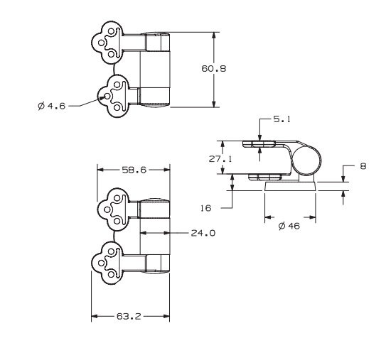 TY-K021 Zinc Alloy Soft-Close Quick-Release Hinge for Wood, MDF and Resin Toilet Seats dimensions