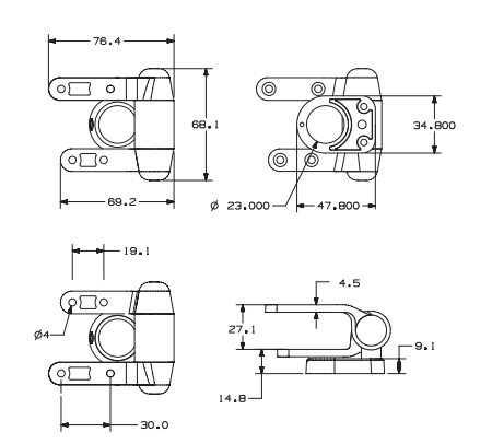 TY-S022 Adjustable D-Shaped Base Zinc Alloy Soft-Close Hinge for MDF, Wood and Resin Toilet Seats dimensions