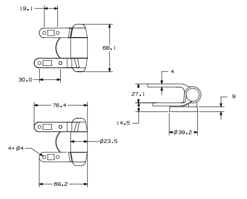 TY-A022 Bottom-Fixing Zinc Alloy Soft-Close Hinge for MDF, Wood and Resin Toilet Seats dimensions