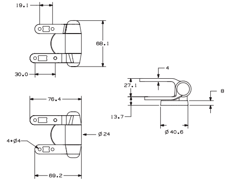 TY-P022 Fixed-Base Zinc Alloy Soft-Close Bottom-Fixing Hinge for Heavy Toilet Seats dimensions