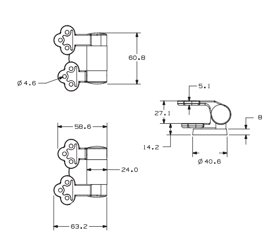 TY-P021GP Gold-Finish Zinc Alloy Soft-Close Hinge for MDF, Wood and Resin Toilet Seats dimensions