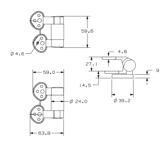 TY-A023 Chrome-Plated Zinc Alloy Soft-Close Barrel Hinge Set for Wooden and Resin Toilet Seats dimensions