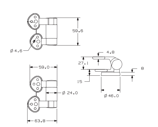 TY-K023 Chrome-Plated Zinc Alloy Quick-Release Soft-Close Barrel Hinges for Wooden and MDF Toilet Seats dimensions