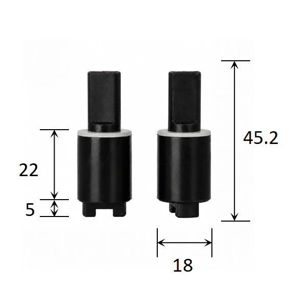 18 mm Diameter Rotary Vane Damper for Toilet Seats and Appliance Lids dimensions