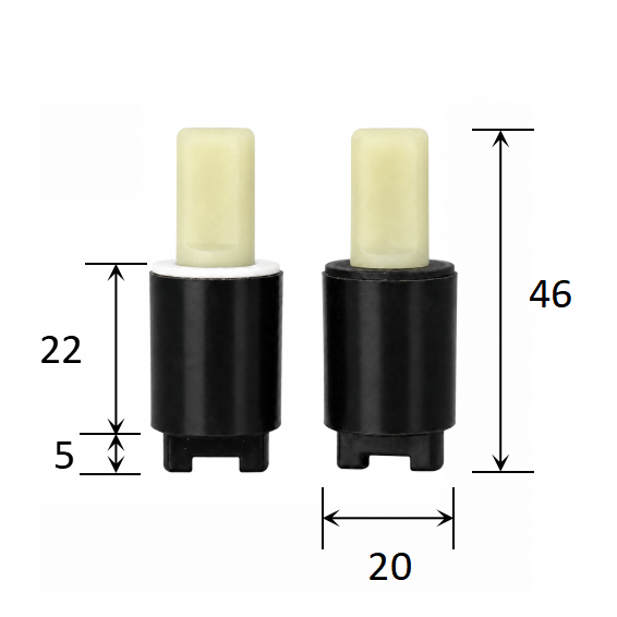 20 mm Diameter Soft-Close Rotary Damper for Toilet Seats and Appliance Lids dimensions