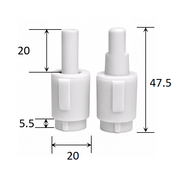 20 mm Diameter Fixed-Torque Rotary Vane Damper for PP and UF Toilet Seats dimensions