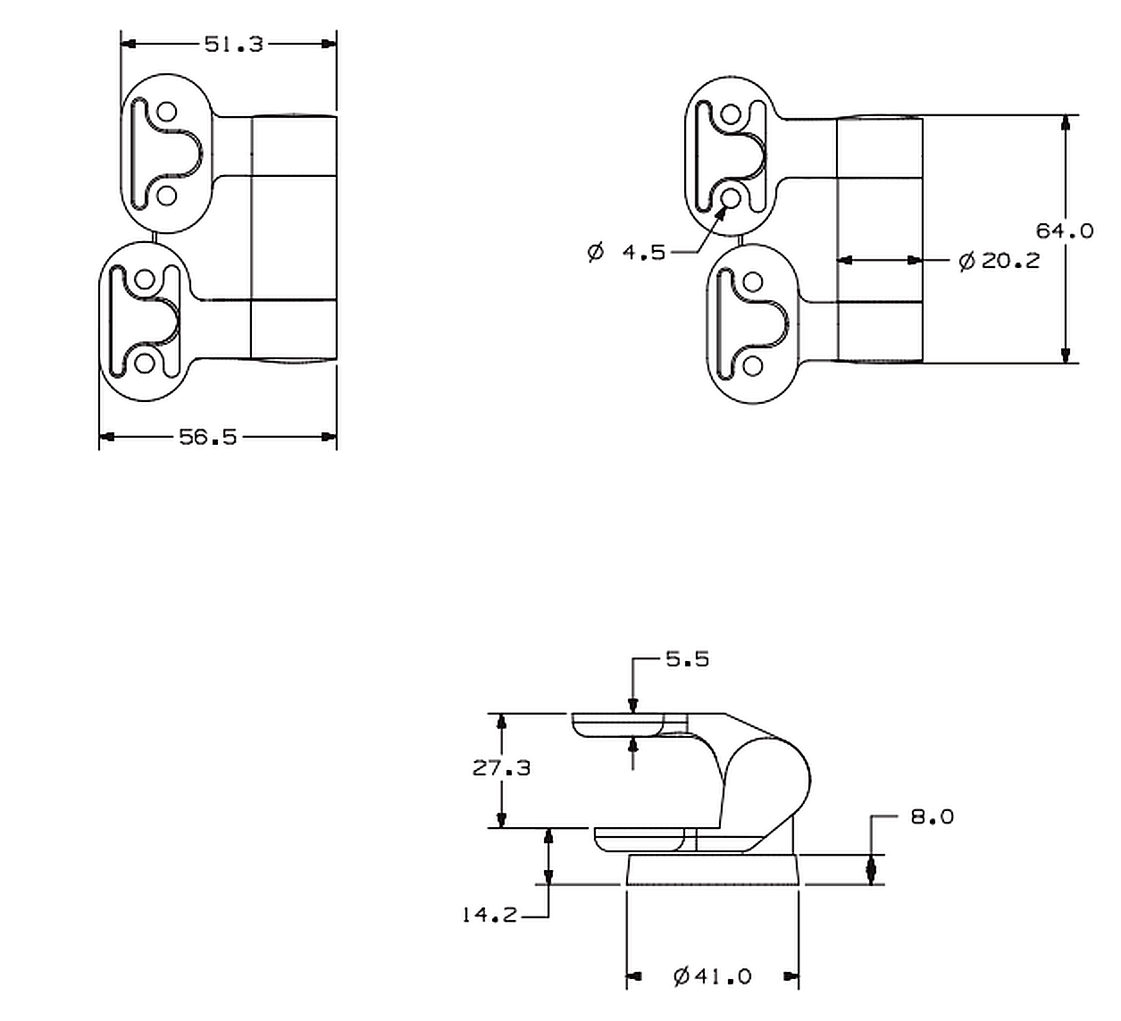 TY-P027 Bottom Fixing Zinc Alloy Soft Close Toilet Seat Hinges for MDF and Wooden Seats dimensions