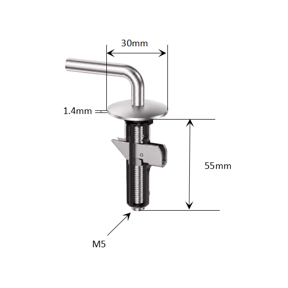 Fixed-Base Traditional Toilet Seat Hinge with M5 Lift-Off Top Fixing for OEM WC Seats dimensions
