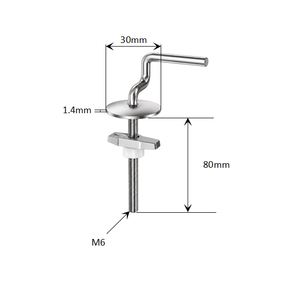 Stainless Steel Boat-Type Top Fixing Kit for Traditional Toilet Seats dimensions