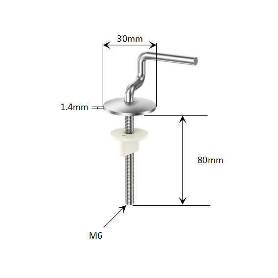 Stainless Steel Hinge Set for Classic Toilet Seats with Plastic Bottom-Fixing Nut dimensions