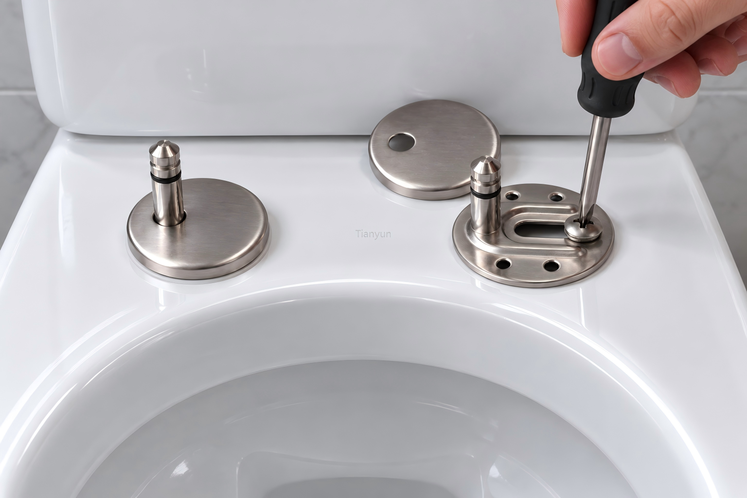 tightening a loose toilet seat bolt using basic hand tools