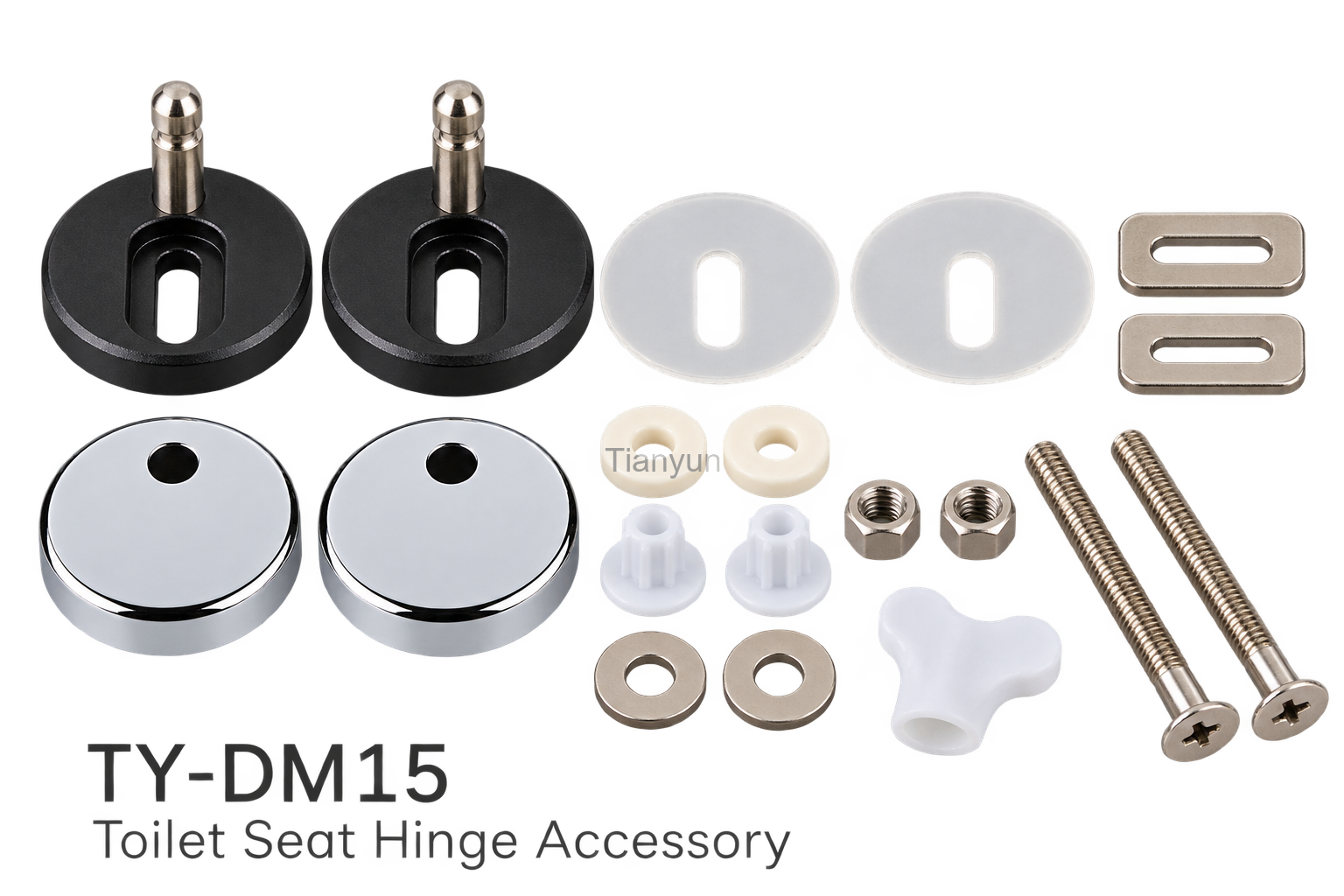 TY-P029C Mirror Polished Two-Button Quick Release Stainless Steel Bottom Fixing Soft Close Toilet Seat Hinges with Adjustable Bases product view
