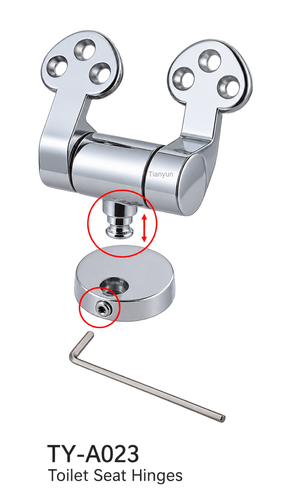 TY-A023 Chrome-Plated Zinc Alloy Soft-Close Barrel Hinge Set for Wooden and Resin Toilet Seats product view
