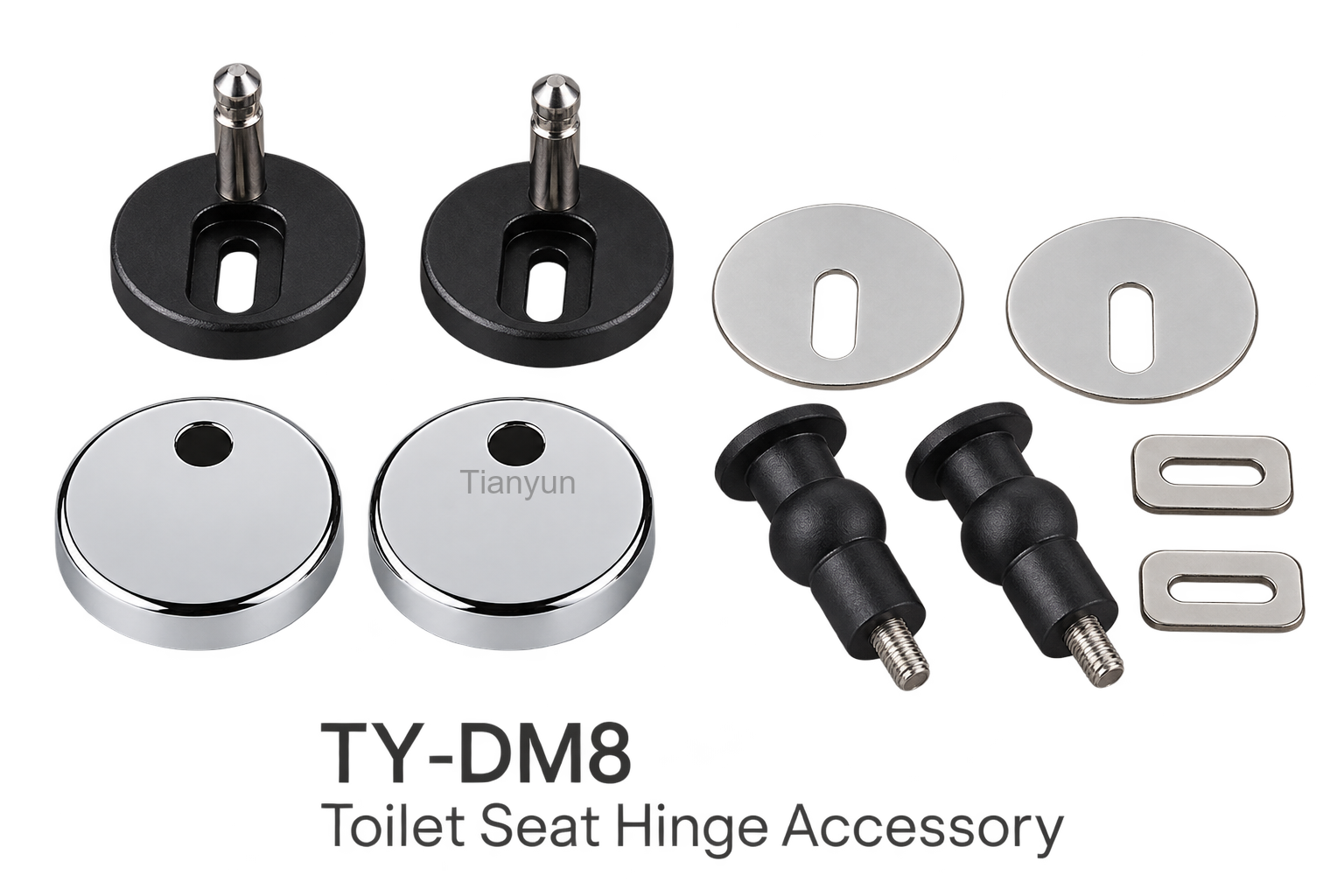 TY-P029A Chrome Plated Zinc Alloy Soft Close Toilet Seat Hinges with Two-Button Quick Release and Adjustable Top Fixing Bases product view