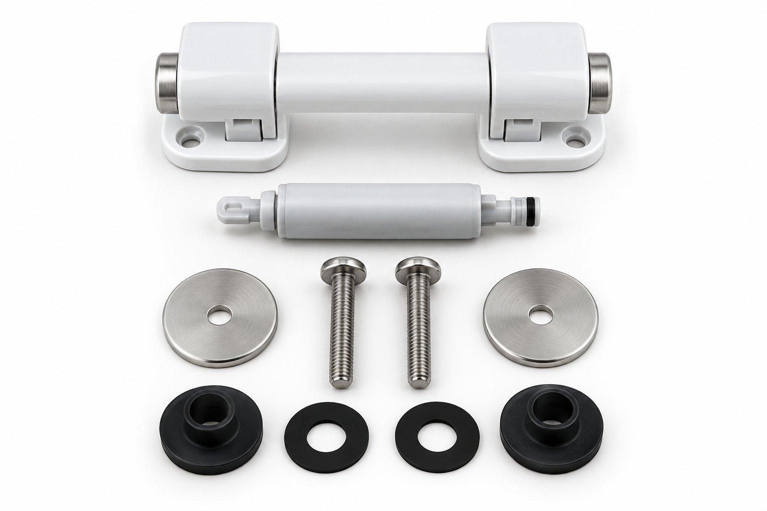 complete soft close toilet seat hinge replacement kit with damper cartridge mounting bolts and gaskets