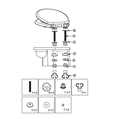 TY-K021 Zinc Alloy Soft-Close Quick-Release Hinge for Wood, MDF and Resin Toilet Seats product view