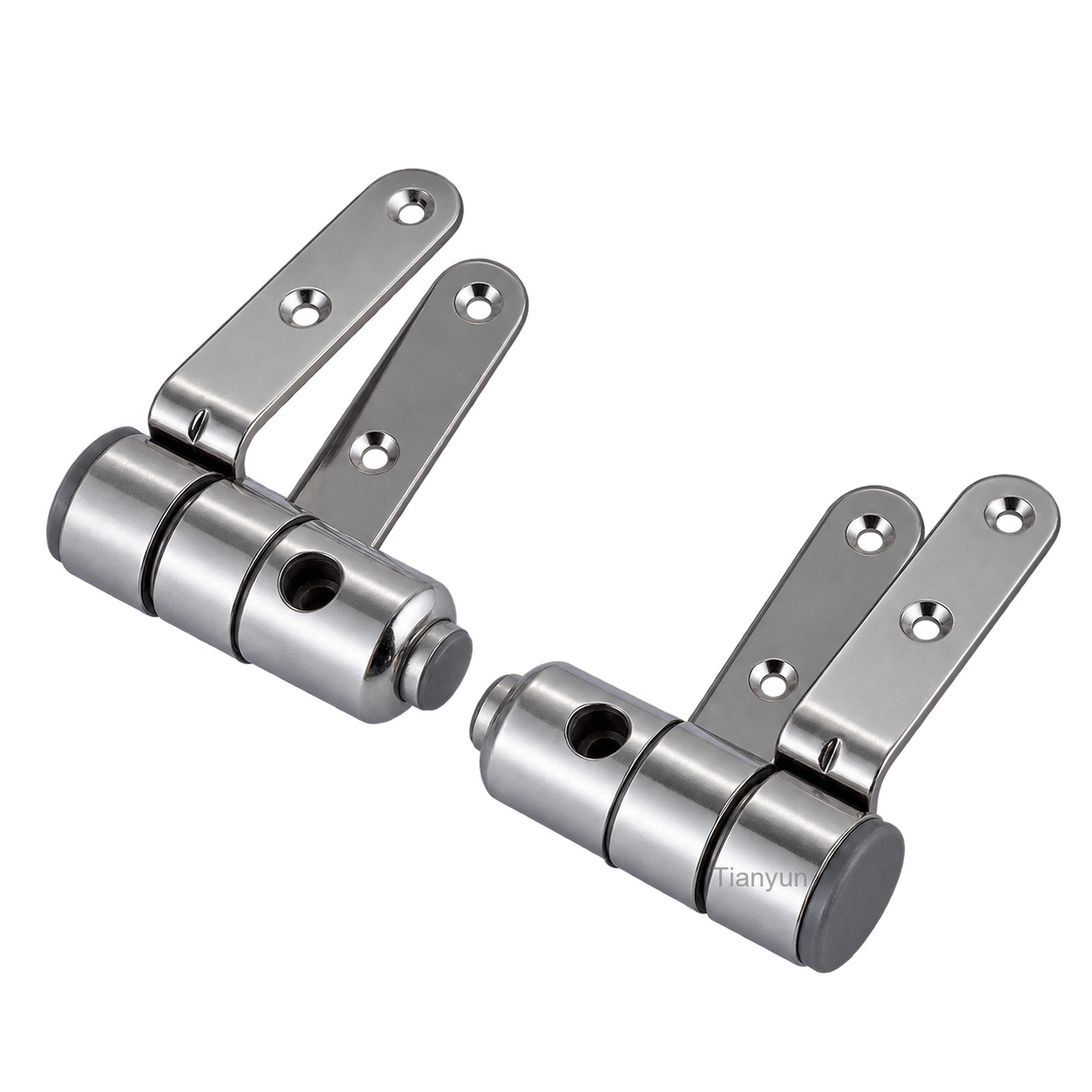 TY-P029C Mirror Polished Two-Button Quick Release Stainless Steel Bottom Fixing Soft Close Toilet Seat Hinges with Adjustable Bases product view