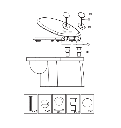 TY-S021 D-Shaped Base Zinc Alloy Soft-Closing Hinge for Wood and MDF Toilet Seats product view