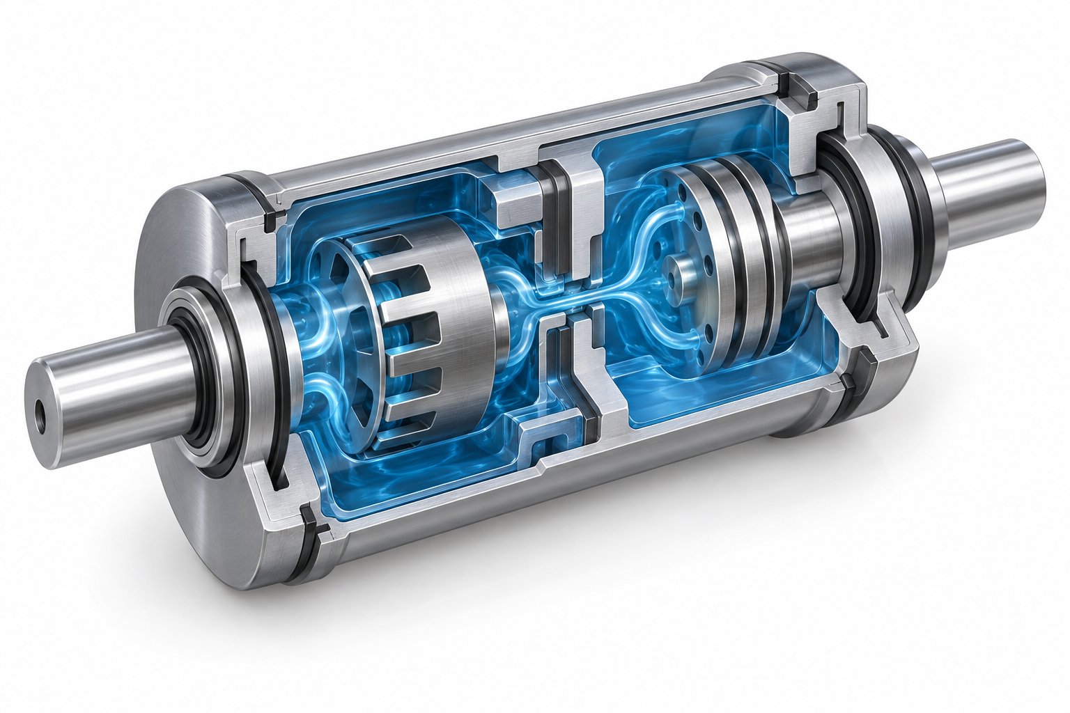 cutaway view of a hydraulic rotary damper showing how internal fluid resistance creates the controlled soft close motion
