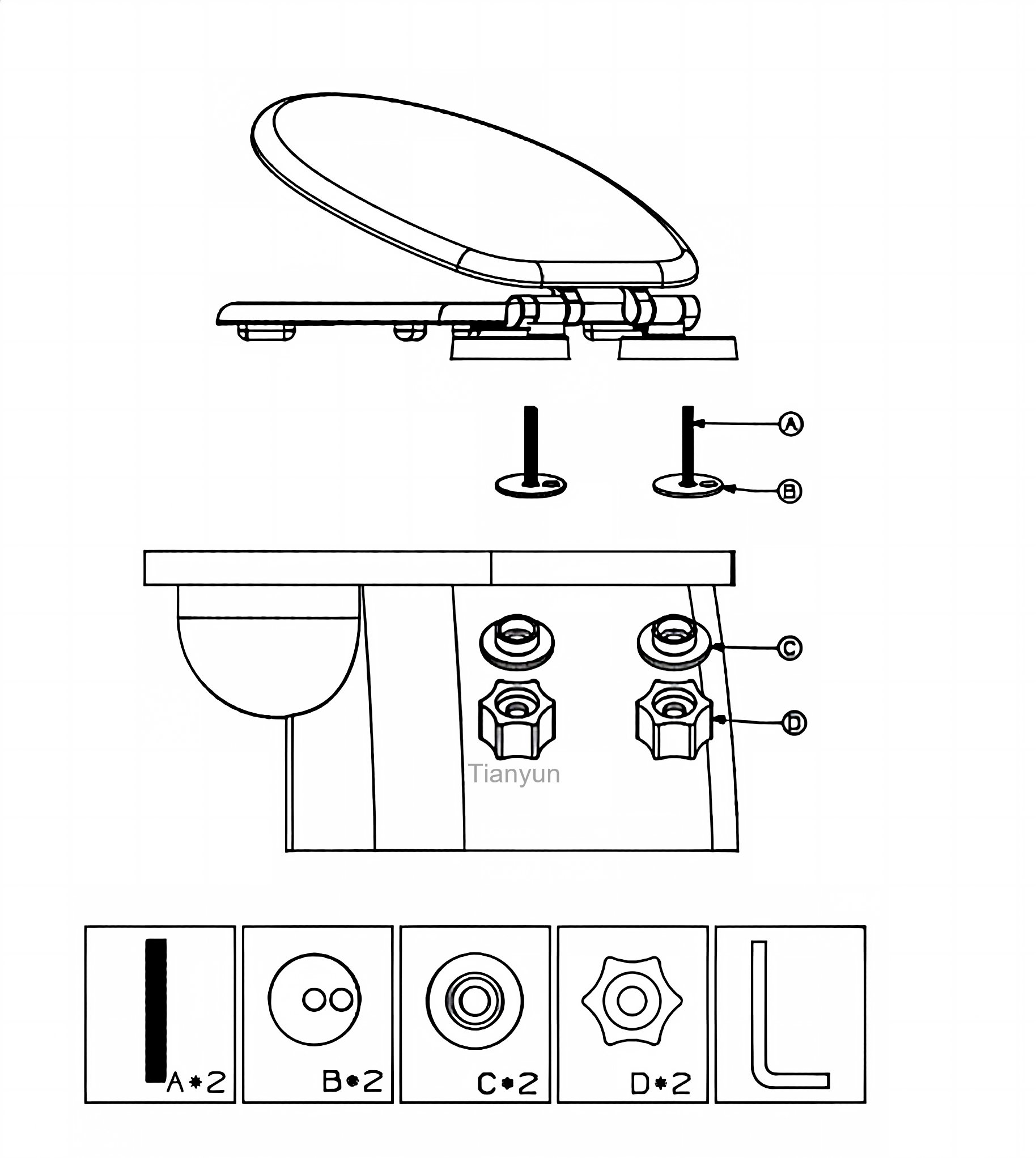 TY-A021 Heavy-Duty Metal Soft-Close Hinges for MDF and Wooden Toilet Seats product view