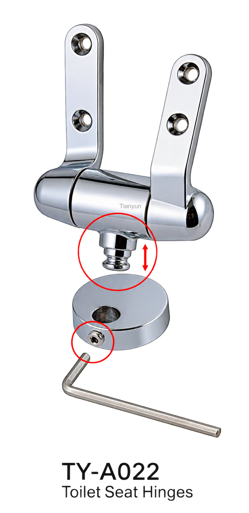 TY-A022 Bottom-Fixing Zinc Alloy Soft-Close Hinge for MDF, Wood and Resin Toilet Seats product view