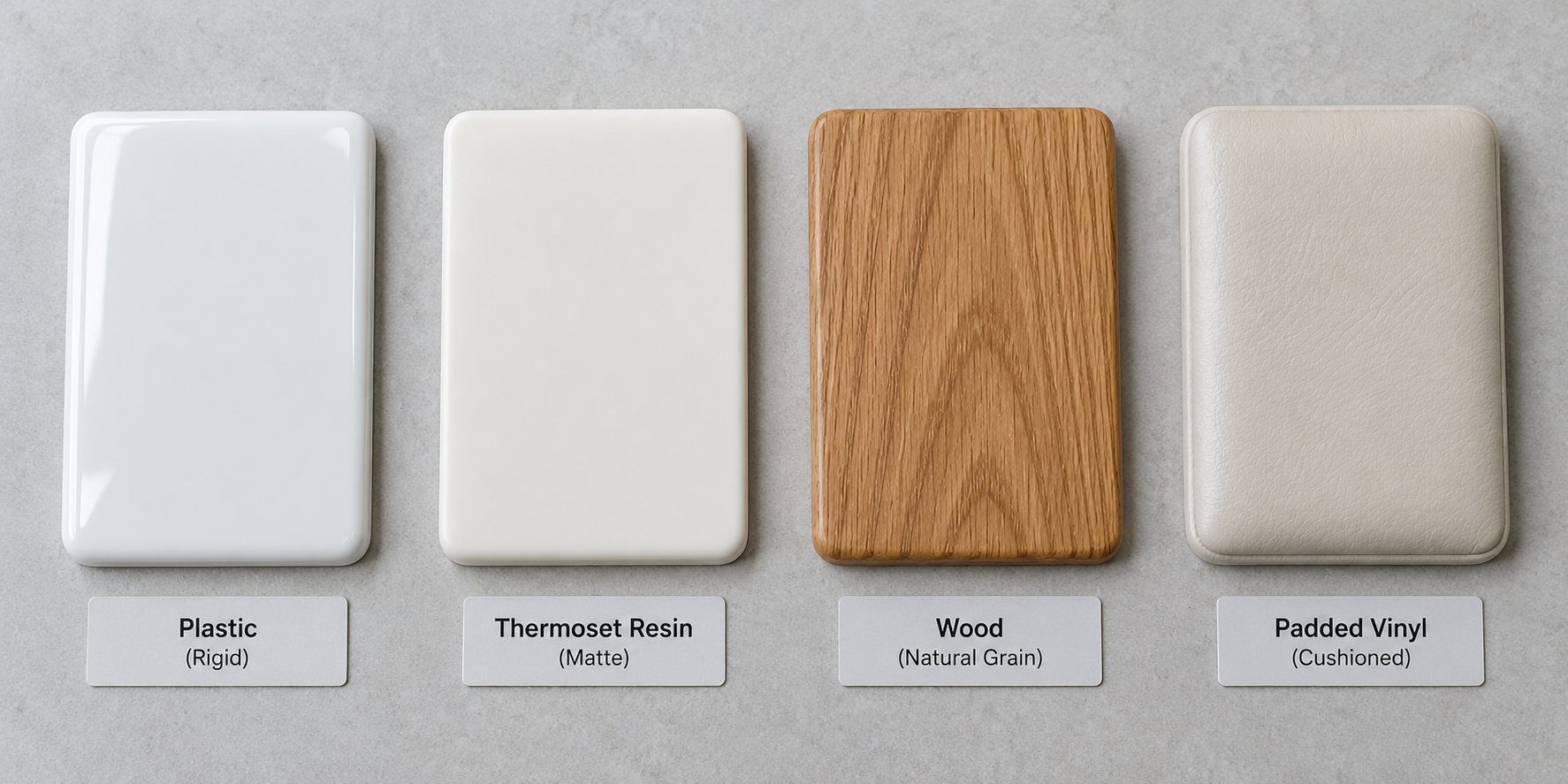 common round toilet seat materials including polypropylene thermoset wood and cushioned options