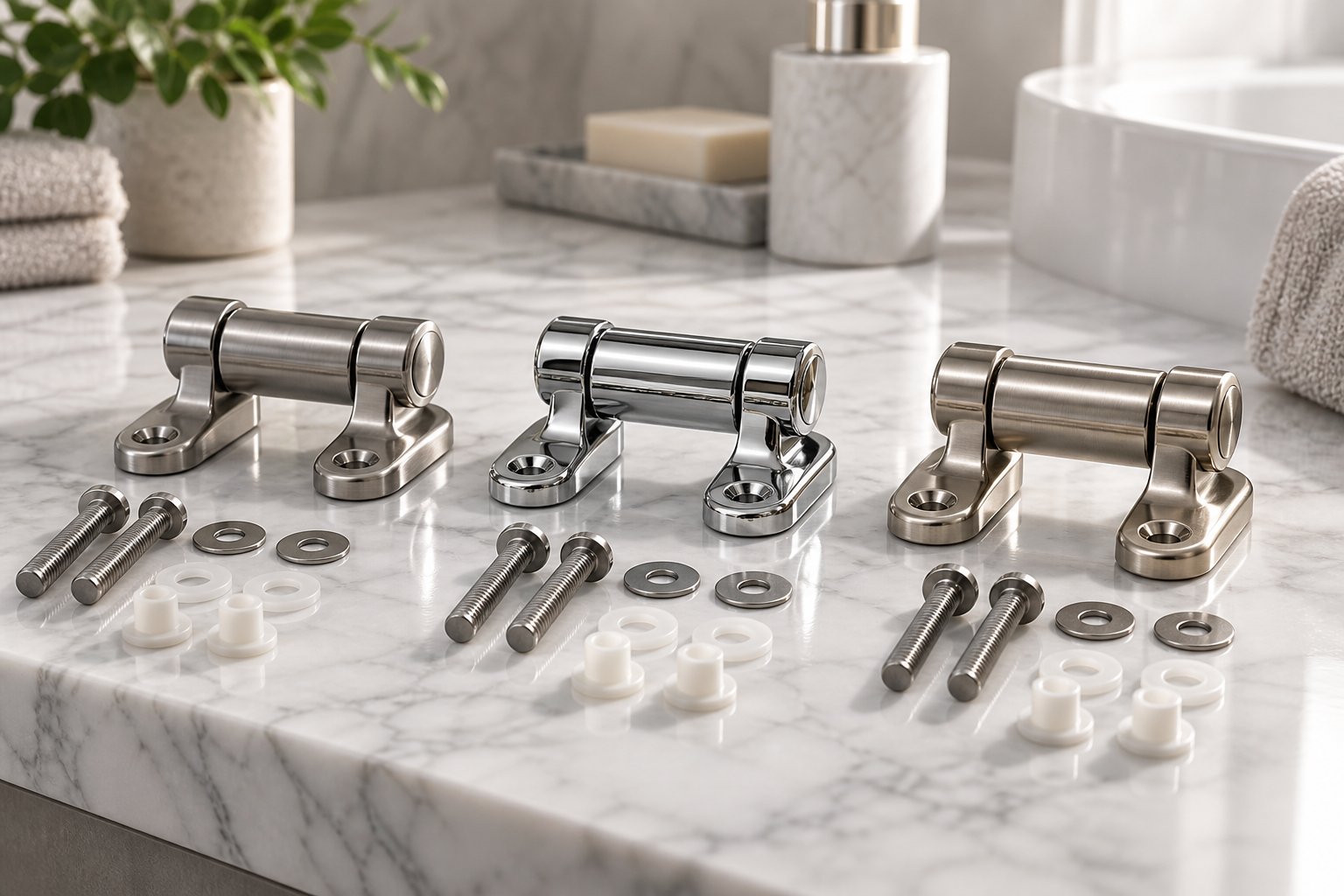 premium metal toilet seat hinges in various finishes ready for selection and installation