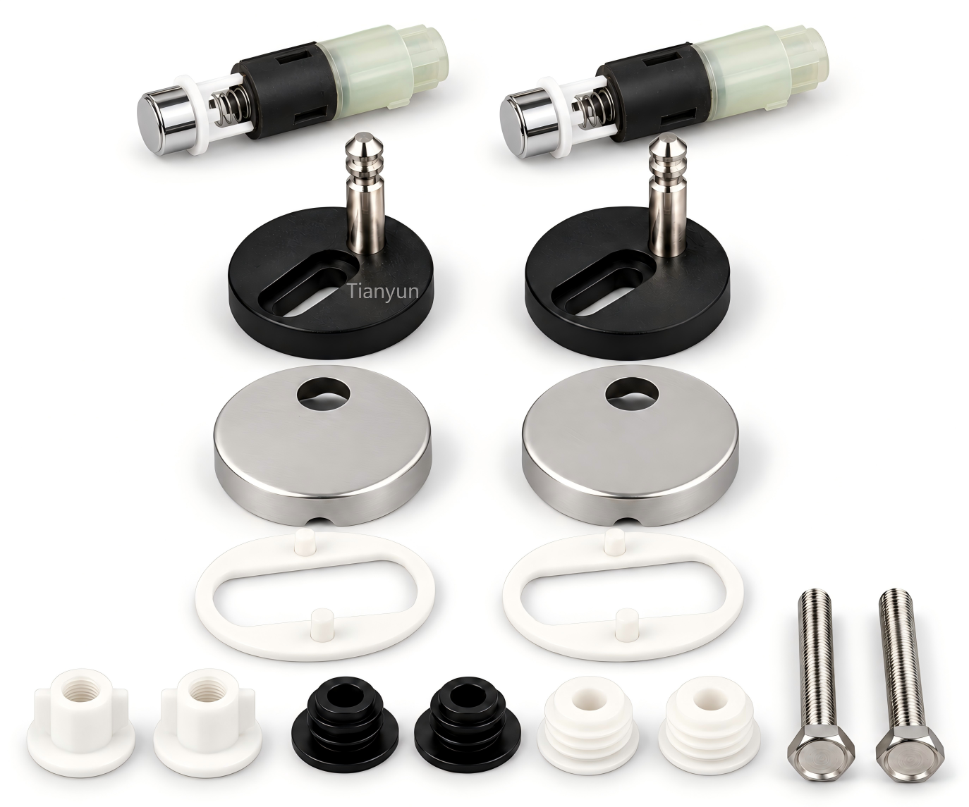 a quality quick release fixing kit with stainless steel posts rubber bushings and a precision push button mechanism