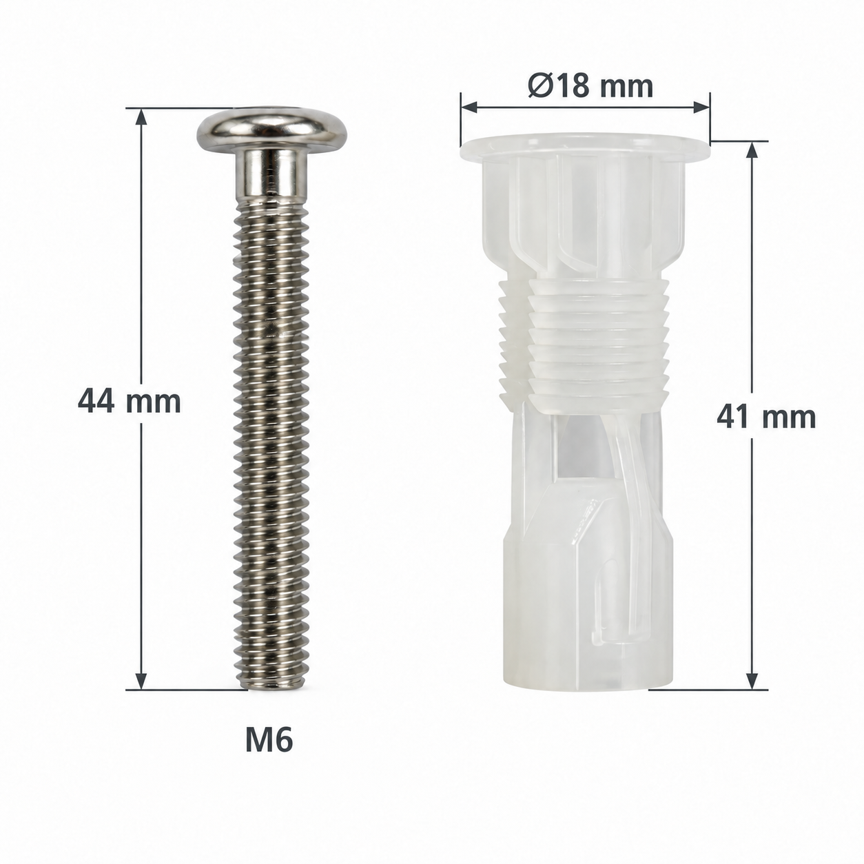 M6 Nylon Expansion Top Fixing for Toilet Seats - No Metal Nut Insert dimensions