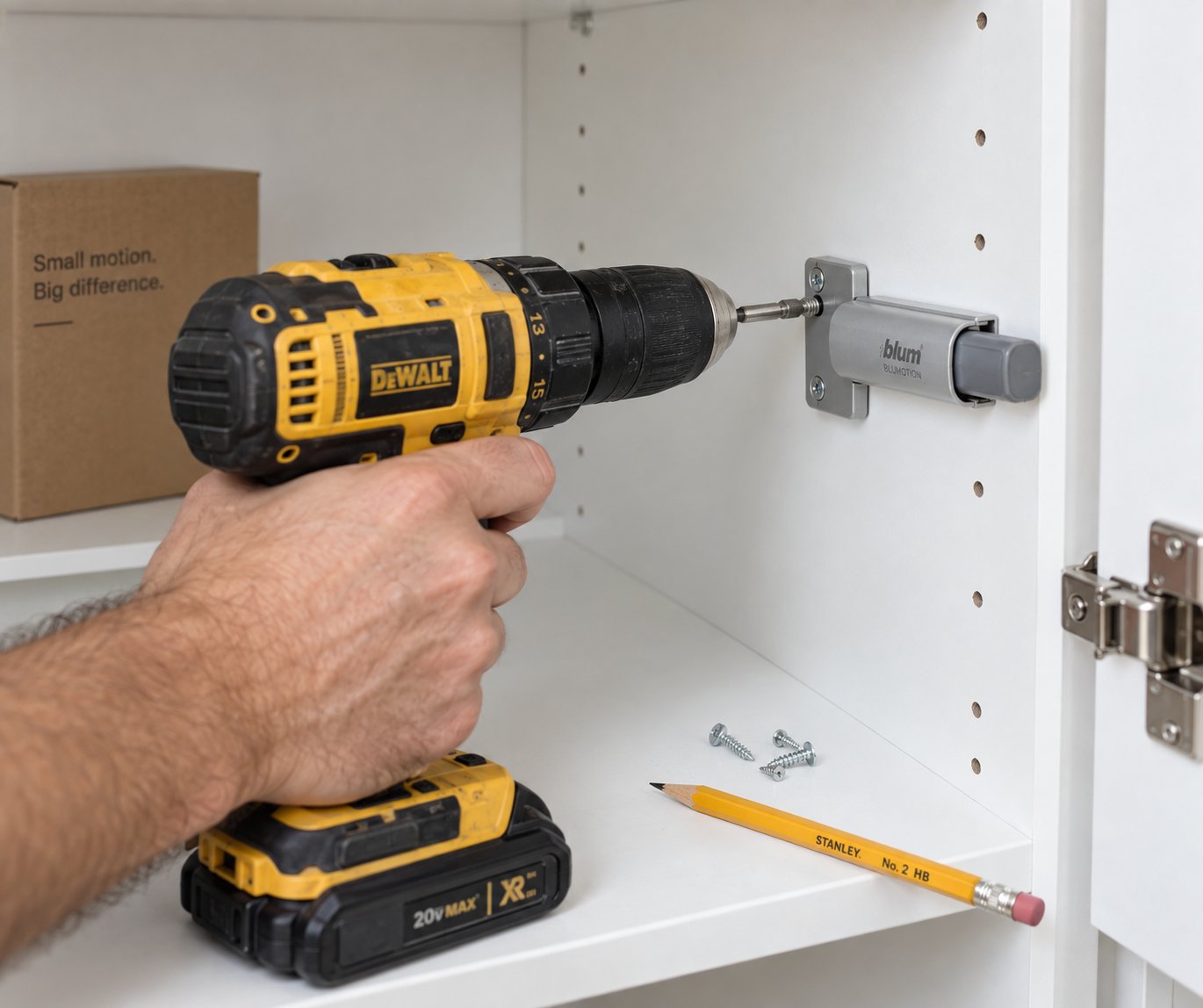 mounting a standalone soft close damper inside the cabinet box takes just minutes with a drill and a few screws